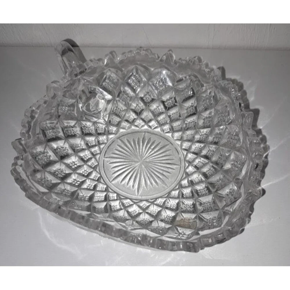 Vintage Anchor Hocking Waterford Waffle Clear Glass Handled Dish Bowl 7 inch